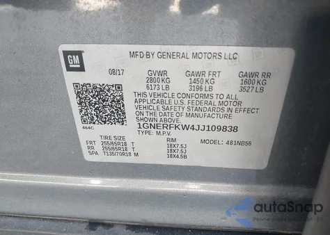 2018 Chevrolet Traverse Ls z USA, uszkodzony, nr VIN 1GNERFKW4JJ109838